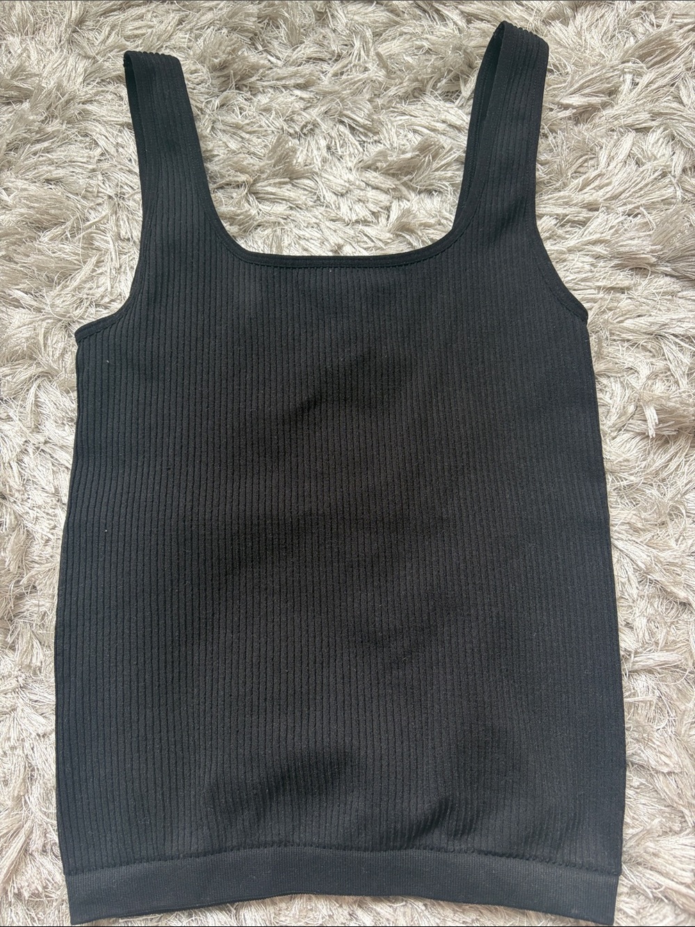 Black Ribbed Stretchy Square-Neck Tank Top - RAZZ